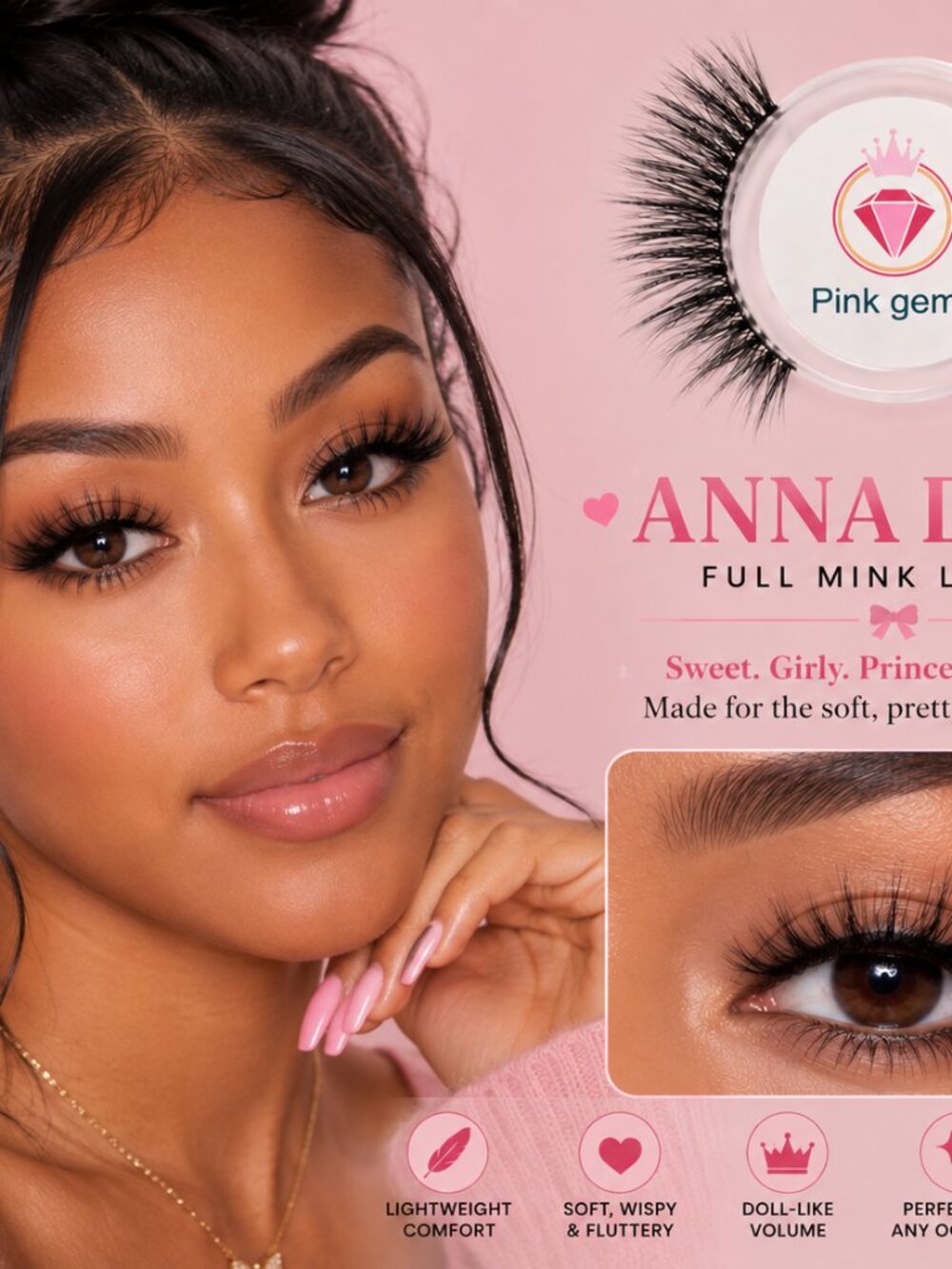 Anna Doll Full Mink Lashes Wispy Soft Volume Natural Glam Reusable
